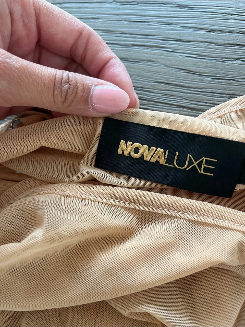 Fashion Nova Nude Dress with Clear Crystal Overlay